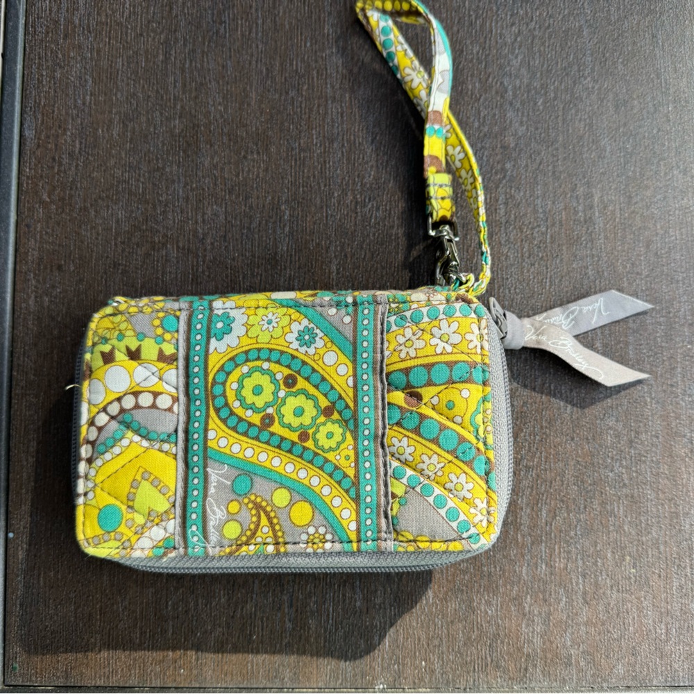 Vera Bradley yellow and turquoise floral Fabric Wristlet
